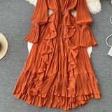 Maxi Dress, Boho Vintage Pleated Dress, Josephine Gown in Purple, Pink Brown and Yellow