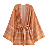 Boho Robe, Kimono Robe,  Beach Cover up, Short Robe, Amaryllis in Pink and Orange