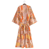 Boho Robe, Kimono Robe,  Beach Cover up, Maryam in Orange, Green and Pink