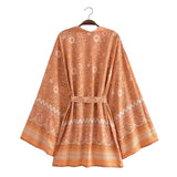 Boho Robe, Kimono Robe,  Beach Cover up, Short Robe, Amaryllis in Pink and Orange