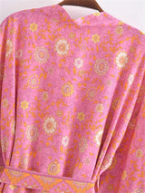 Boho Robe, Kimono Robe,  Beach Cover up, Short Robe, Amaryllis in Pink and Orange