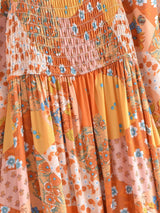 Boho Midi Dress, Sundress, Maryam in Orange, Green and Pink