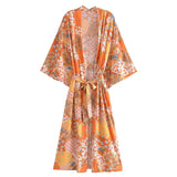 Boho Robe, Kimono Robe,  Beach Cover up, Maryam in Orange, Green and Pink