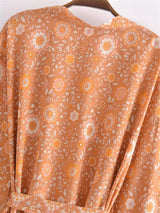 Boho Robe, Kimono Robe,  Beach Cover up, Short Robe, Amaryllis in Pink and Orange