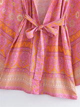 Boho Robe, Kimono Robe,  Beach Cover up, Short Robe, Amaryllis in Pink and Orange