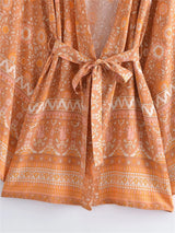 Boho Robe, Kimono Robe,  Beach Cover up, Short Robe, Amaryllis in Pink and Orange