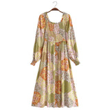 Boho Midi Dress, Sundress, Maryam in Orange, Green and Pink