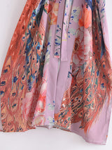 Boho Robe, Kimono Robe, Beach Cover up, Peacock in White and Pink