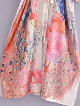 Boho Robe, Kimono Robe, Beach Cover up, Peacock in White and Pink