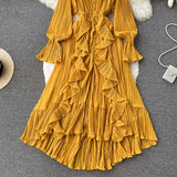 Maxi Dress, Boho Vintage Pleated Dress, Josephine Gown in Purple, Pink Brown and Yellow