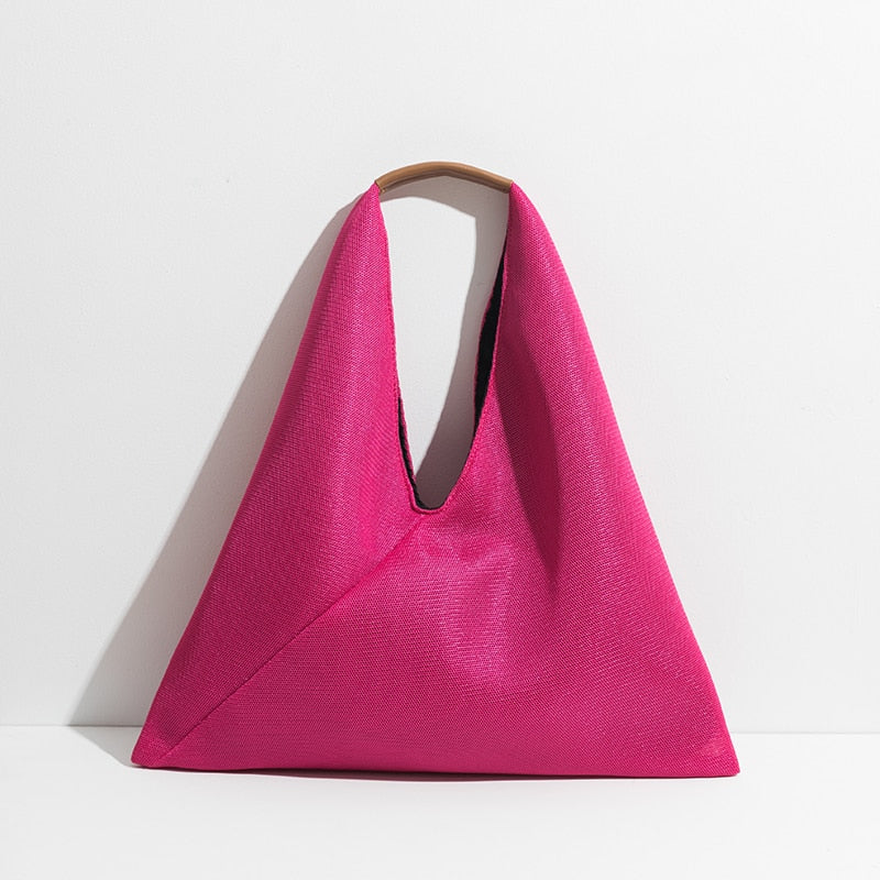 Boho Bag, Hobo Bags, Triangle Fabric Bag in Pink, Blue, Black, Green C Pink