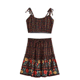 Boho Two Piece Set, Two Piece Skirt Set, Wild Floral in Green