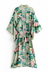 Boho Robe, Kimono Robe, Lily-Lotus in Green - Wild Rose Boho