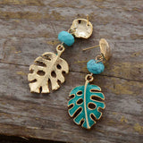 Boho Earrings, Dangle Earrings, Blue Turquoise Leaf - Wild Rose Boho