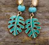 Boho Earrings, Dangle Earrings, Blue Turquoise Leaf - Wild Rose Boho