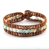 Boho Bracelet, RH Leather Wrap Bracelet, Blue Amazonite Lotus - Wild Rose Boho