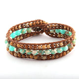 Boho Bracelet, RH Leather Wrap Bracelet, Blue Amazonite Lotus - Wild Rose Boho