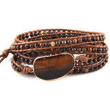 Boho Bracelet, RH 5 Layers Leather Wrap Bracelet, Natural Stones, Blue, White, Brown - Wild Rose Boho