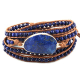 Boho Bracelet, RH 5 Layers Leather Wrap Bracelet, Natural Stones, Blue, White, Brown - Wild Rose Boho