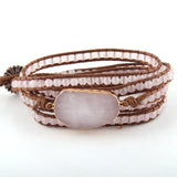 Boho Bracelet, RH 5 Layers Leather Wrap Bracelet, Natural Stones, Blue, White, Brown - Wild Rose Boho