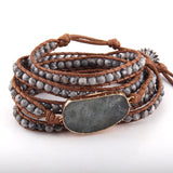 Boho Bracelet, RH 5 Layers Leather Wrap Bracelet, Natural Stones, Blue, White, Brown - Wild Rose Boho
