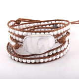 Boho Bracelet, RH 5 Layers Leather Wrap Bracelet, Natural Stones, Blue, White, Brown - Wild Rose Boho