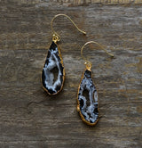 Boho Earrings, Dangle Earrings, Black Druzy - Wild Rose Boho