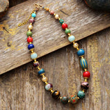 Boho Necklace, Choker Necklace, Blue & Gold Ethnic Elegant - Wild Rose Boho