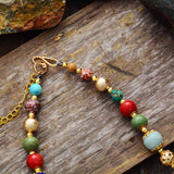 Boho Necklace, Choker Necklace, Blue & Gold Ethnic Elegant - Wild Rose Boho