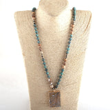 Boho Necklace, RH Rose Quart Amazonite, Square Pink Green Natural Stone - Wild Rose Boho