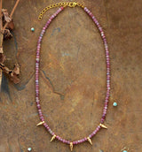 Boho Necklace, Choker Necklace, Pink Tourmaline Spike
