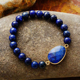 Boho Bracelet, Stretchy Bracelet, Blue Lapis Luzuli and Black Agate - Wild Rose Boho