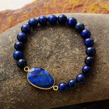 Boho Bracelet, Stretchy Bracelet, Blue Lapis Luzuli and Black Agate - Wild Rose Boho