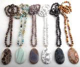 Boho Necklace, RH Rose Quart Amazonite, Oval Blue White Black Natural Stone - Wild Rose Boho
