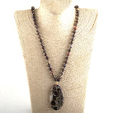Boho Necklace, RH Rose Quart Amazonite, Oval Blue White Black Natural Stone - Wild Rose Boho