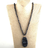 Boho Necklace, RH Rose Quart Amazonite, Oval Blue White Black Natural Stone - Wild Rose Boho