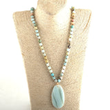 Boho Necklace, RH Rose Quart Amazonite, Oval Blue White Black Natural Stone - Wild Rose Boho