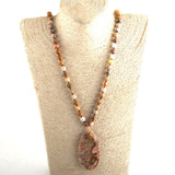 Boho Necklace, RH Rose Quart Amazonite, Oval Blue White Black Natural Stone - Wild Rose Boho