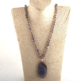 Boho Necklace, RH Rose Quart Amazonite, Oval Blue White Black Natural Stone - Wild Rose Boho