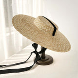 Boho Hat, Sun Hat, Beach Hat, Wide Brim Straw Hat 12, 15 and 18 cm, Black and White Ribbon - Wild Rose Boho