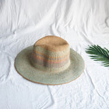 Boho Hat, Sun Hat, Beach Hat, Straw Hat, Riley Sweet Stripe Blue Pink - Wild Rose Boho