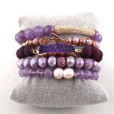 Boho Bracelet, RH Bracelet Set, Diamon Leaf, Natural Stones in Green, Rose, Purple - Wild Rose Boho