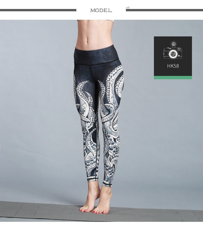 Boho Yoga Legging, Printed Tight, Black Octopus - Wild Rose Boho