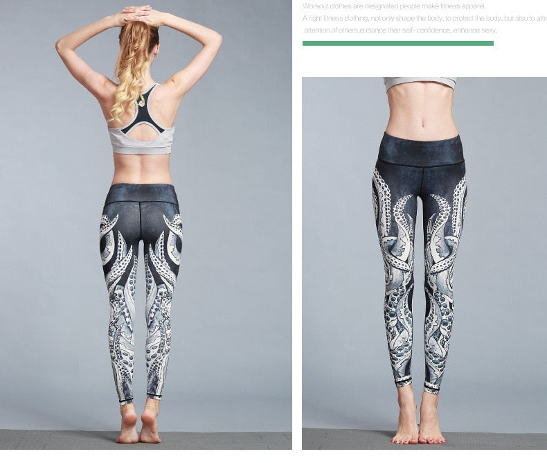 Boho Yoga Legging, Printed Tight, Black Octopus - Wild Rose Boho