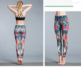 Boho Yoga Legging, Printed Tight, Red Wild Peacock - Wild Rose Boho