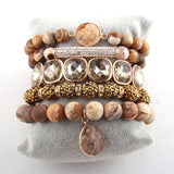 Boho Bracelet, RH Bracelet Set, Diamon Leaf, Natural Stones in Green, Rose, Purple - Wild Rose Boho