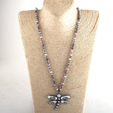 Boho Necklace, RH Crystal Dragonfly Blue Natural Stone - Wild Rose Boho