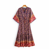 Midi Dress, Boho Dress, Sundress, Kaftan Dress, Indian Flower in Navy - Wild Rose Boho