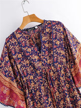 Midi Dress, Boho Dress, Sundress, Kaftan Dress, Indian Flower in Navy - Wild Rose Boho