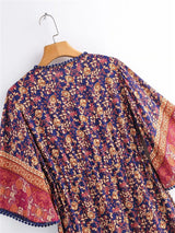 Midi Dress, Boho Dress, Sundress, Kaftan Dress, Indian Flower in Navy - Wild Rose Boho